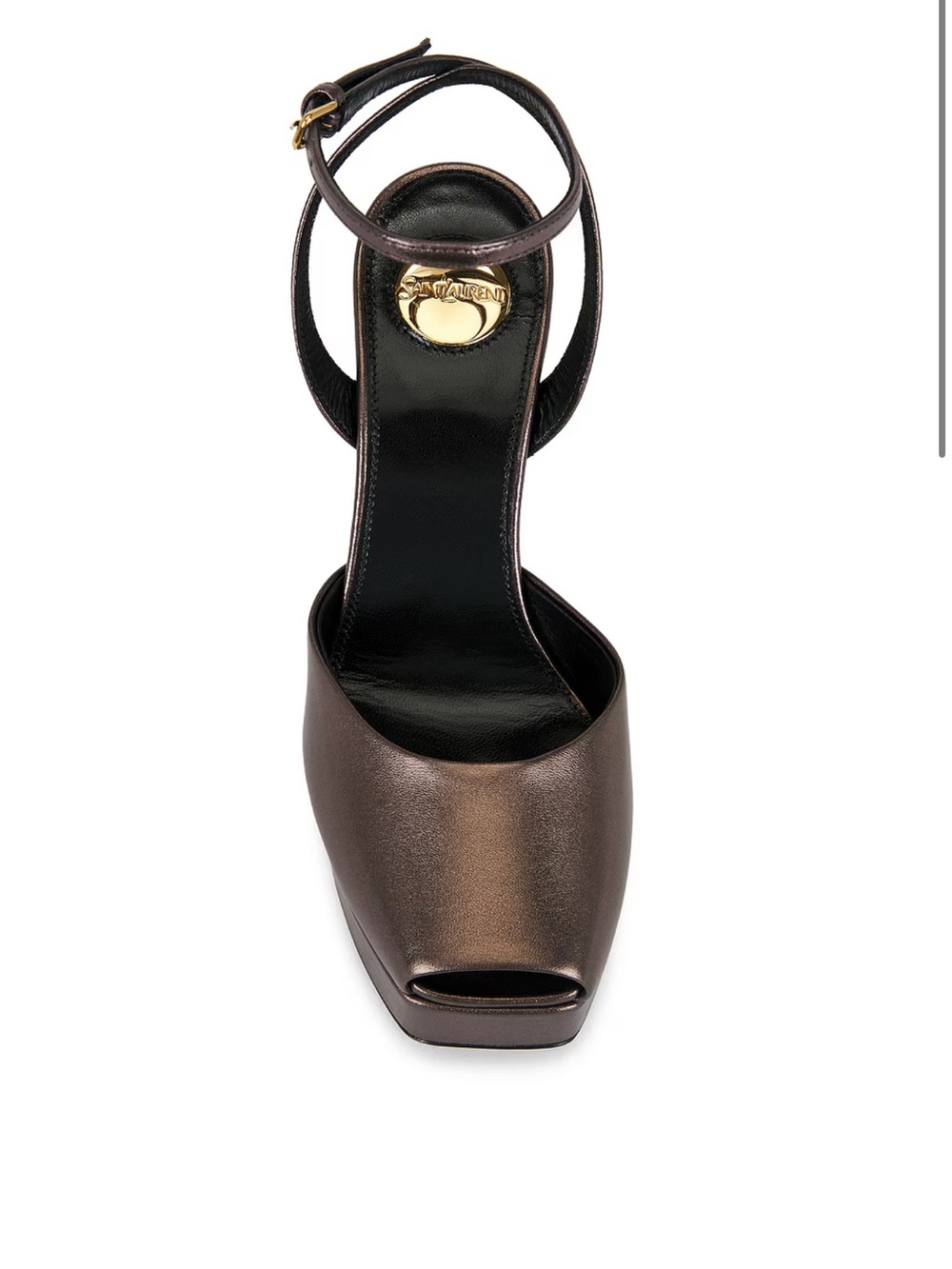 Saint Laurent Bronze Metallic Peep-Toe Ankle-Strap Sandals Le Scandale